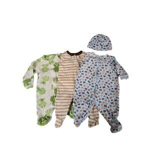 Baby Boys Newborn 3pc Sleep & Play Lot Gerber Child of Mine Carter’s Zip Snap